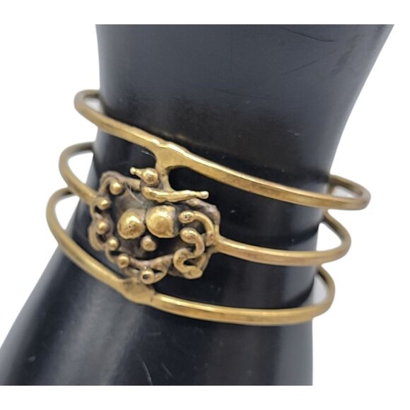 Brutalist Bird Cage Wide Open Cuff Bracelet Vintage 1970s Style Size 6 Gold Tone - Picture 4 of 11